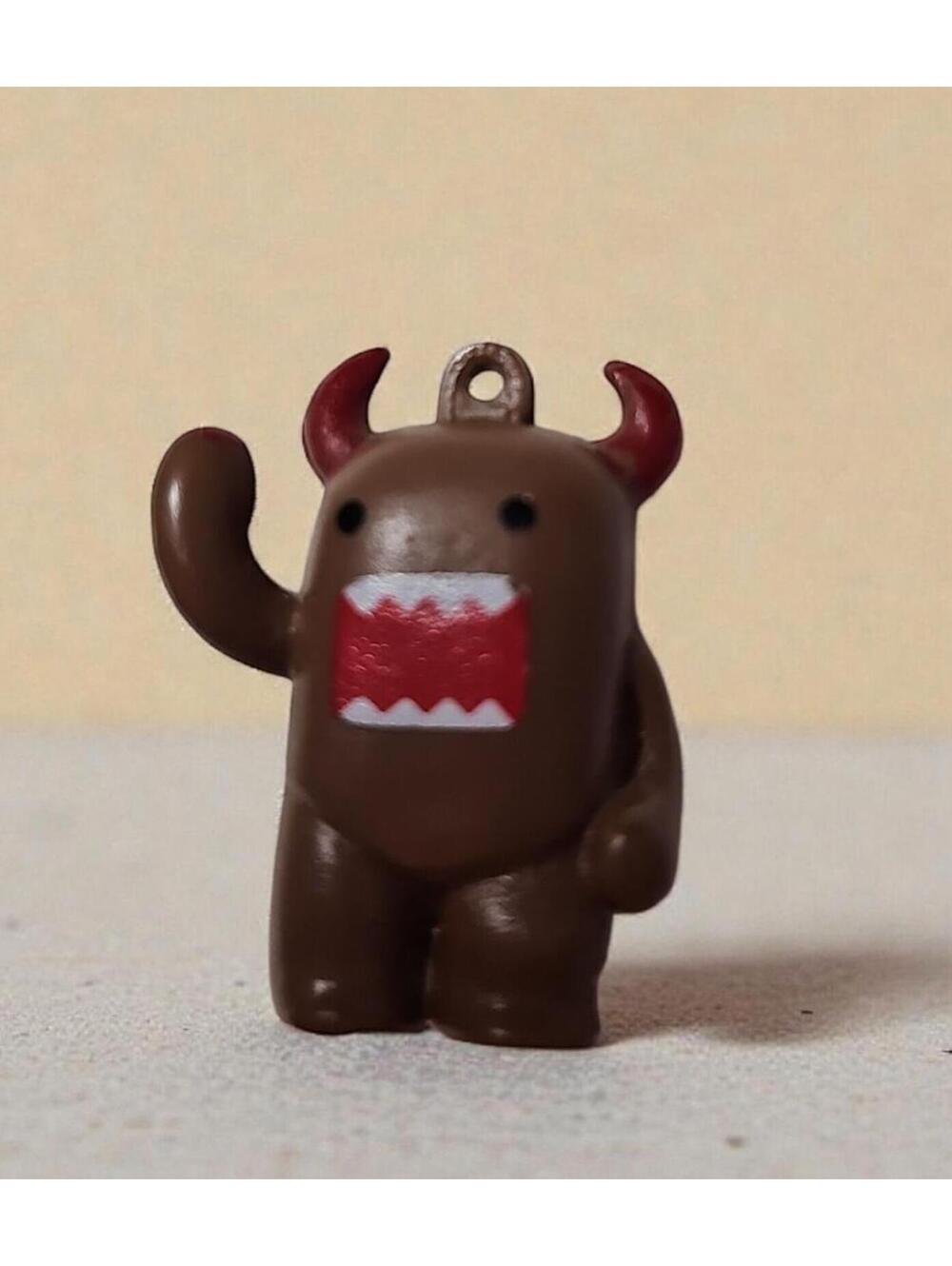 Domo Devil Keychain Figure Brown Red Horns 2010 NHK TYO Mini Collectible